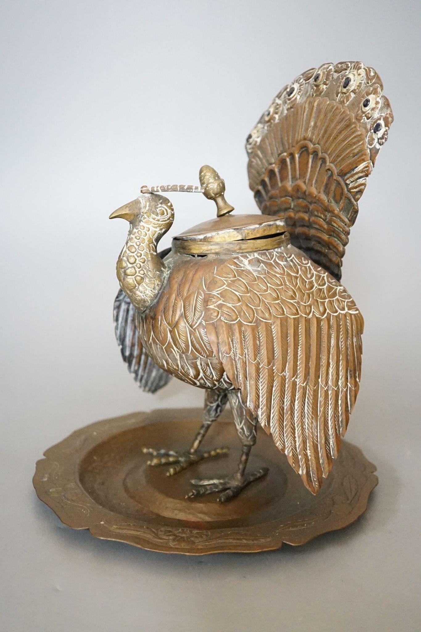 An ornate colonial Peruvian turkey censer, with cover, 28cm